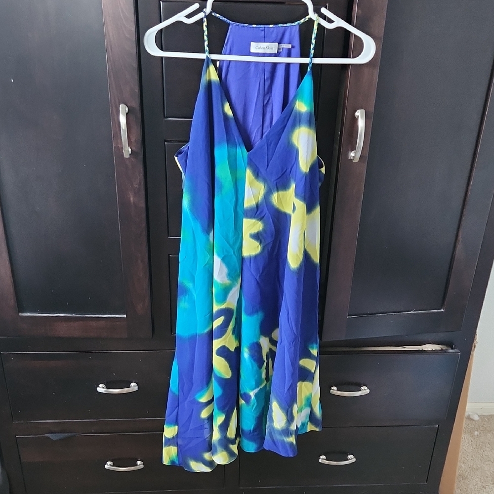 Calvin Klein Blue and Yellow Mini Dress